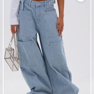 AKIRA SUMMERTIME BLUES STRIPE WIDE LEG DENIM Size LL